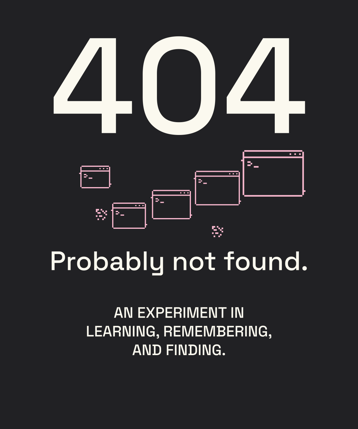 Early 404 artwork study with separate bouncing terminal windows